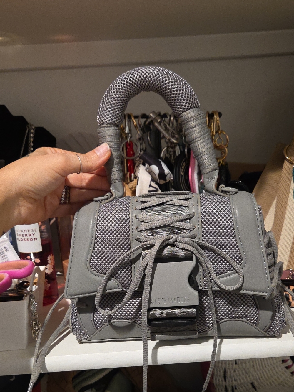 Steve Madden Gray Lace-Up Mini Satchel